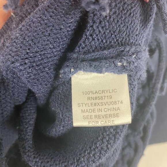 NY Collection Navy Pullover Tribal Print Fringe Sweater Women's Large. - Picture 7 of 8